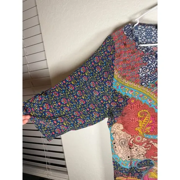 Tolani Silk Boho Tunic Dress Multicolor Print Size S - Picture 9 of 11